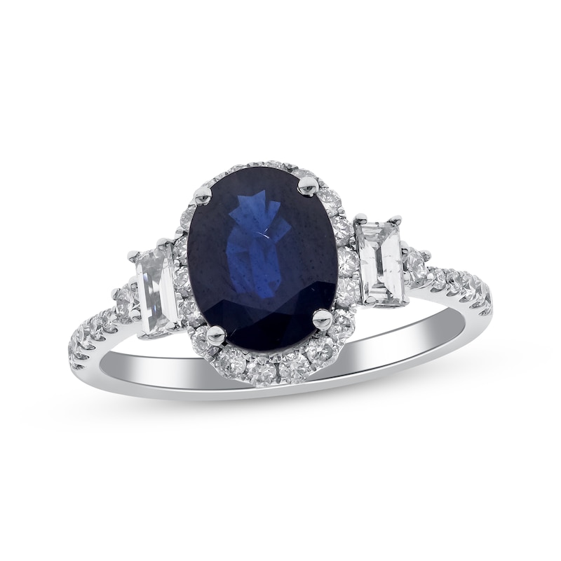 Oval-Cut Blue Sapphire & Diamond Ring 3/4 ct tw White Gold Plated
