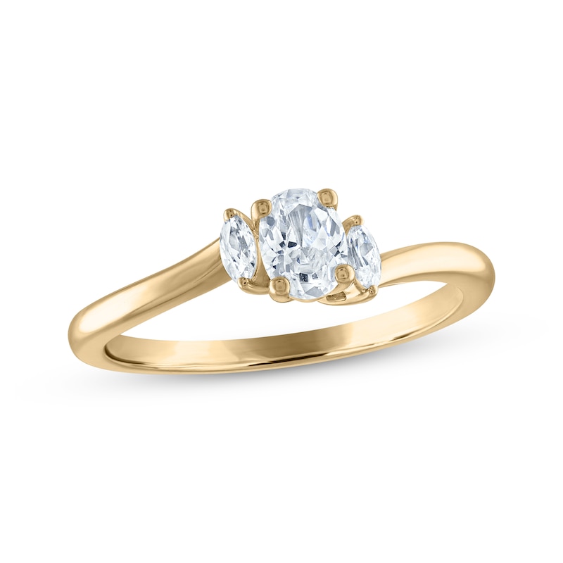 Oval and Marquise-Cut Diamond Three-Stone Engagement Ring 1/2 ct tw Yellow Gold Plated