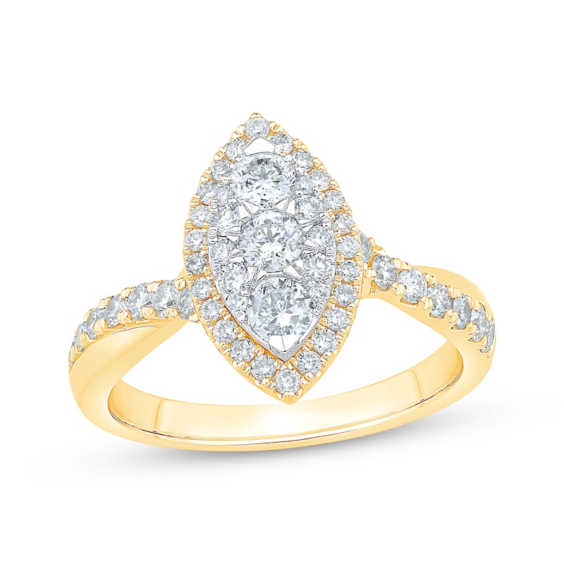 Multi-Diamond Center Marquise-Shape Engagement Ring 1 ct tw Two-Tone Gold Plated