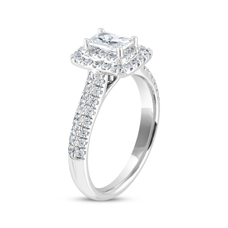 THE LEO Diamond Engagement Ring 1 ct tw Emerald & Round-cut White Gold Plated