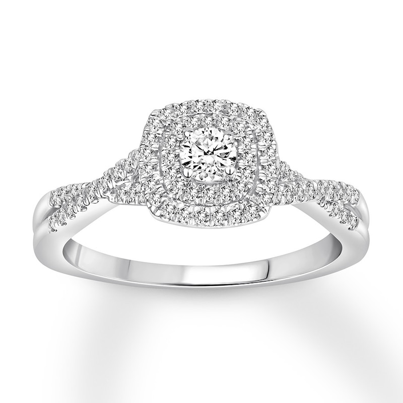 Diamond Engagement Ring 3/8 ct tw Round-cut White Gold Plated