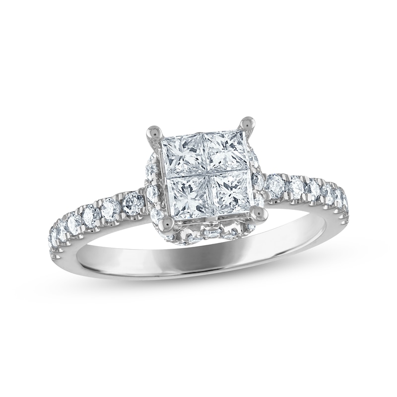 Princess & Round-Cut Diamond Engagement Ring 1 ct tw White Gold Plated