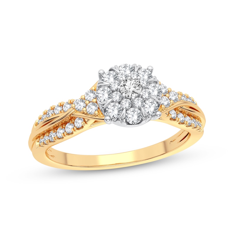 Multi-Diamond Center Round Engagement Ring 3/8 ct tw Round-cut Yellow Gold Plated