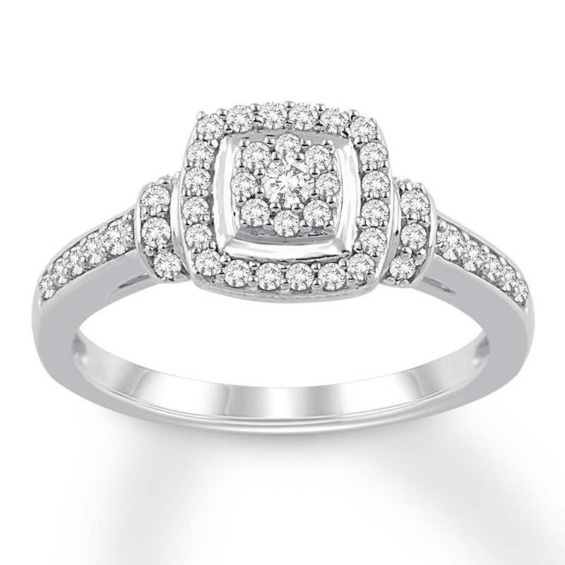 Diamond Engagement Ring 1/3 ct tw Round-cut White Gold Plated