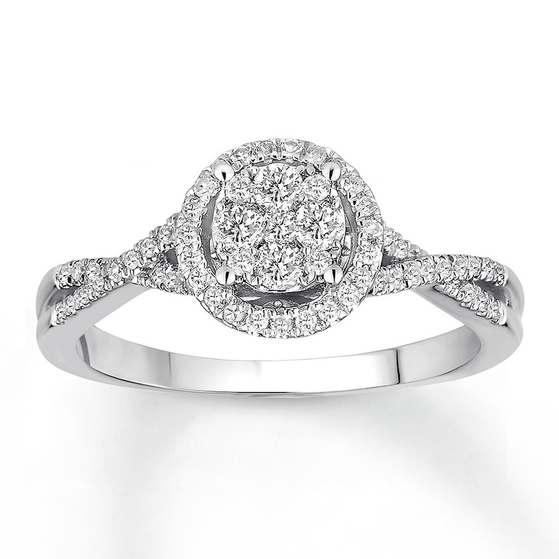 Diamond Engagement Ring 3/8 ct tw Round-cut White Gold Plated