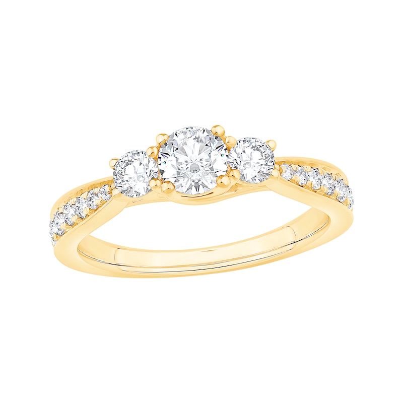 Round-Cut Diamond Three-Stone Engagement Ring 1 ct tw Yellow Gold Plated