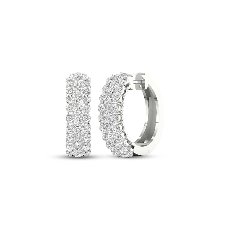 Diamond Three-Row Hoop Earrings 2 ct tw White Gold Plated