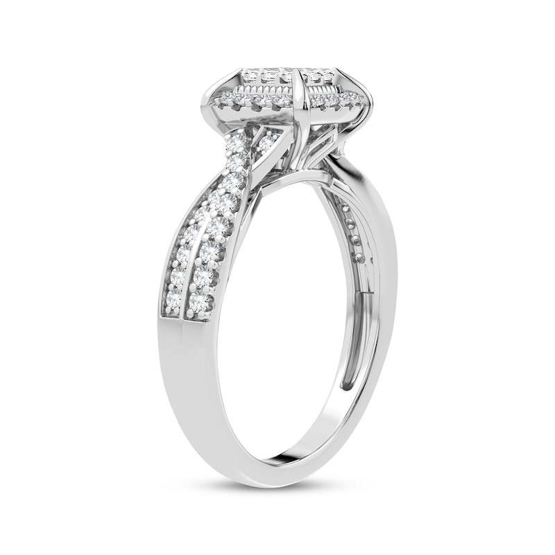 Multi-Diamond Center Engagement Ring 3/8 ct tw Princess & Round-cut White Gold Plated