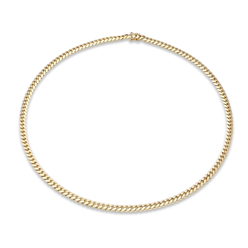 Solid Cuban Chain Necklace Yellow Gold Plated 22"