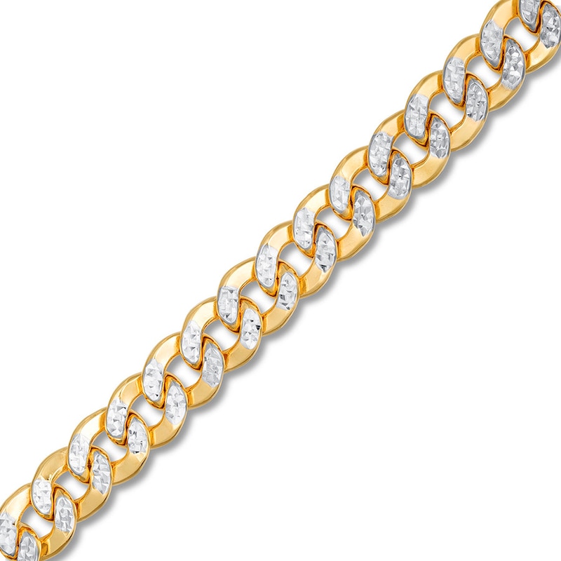 Semi-Solid Textured Curb Chain Bracelet Two-Tone Gold Plated 8.5"