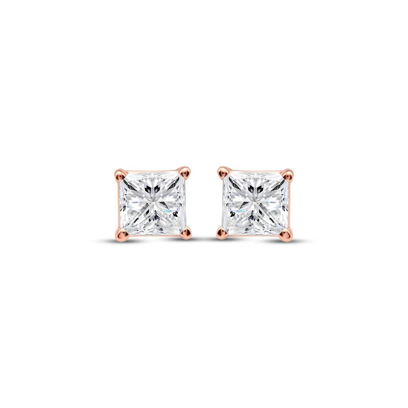 Diamond Solitaire Stud Earrings 7/8 ct tw Princess-cut Rose Gold Plated