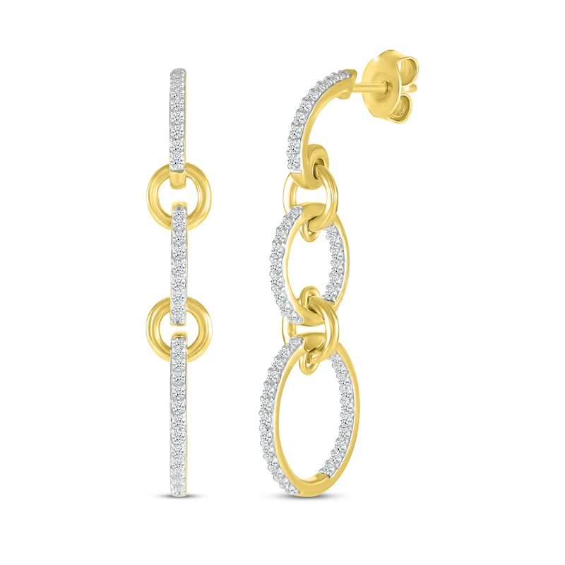 Diamond Circle Link Dangle Earrings 1/2 ct tw Yellow Gold Plated