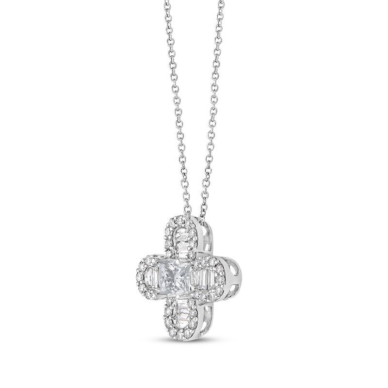 Princess-Cut Diamond Clover Necklace 1 ct tw White Gold Plated
