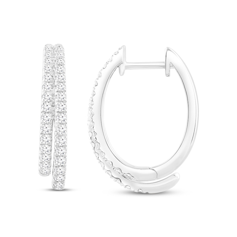 Diamond Two-Row Hoop Earrings 1/2 ct tw Round-cut White Gold Plated