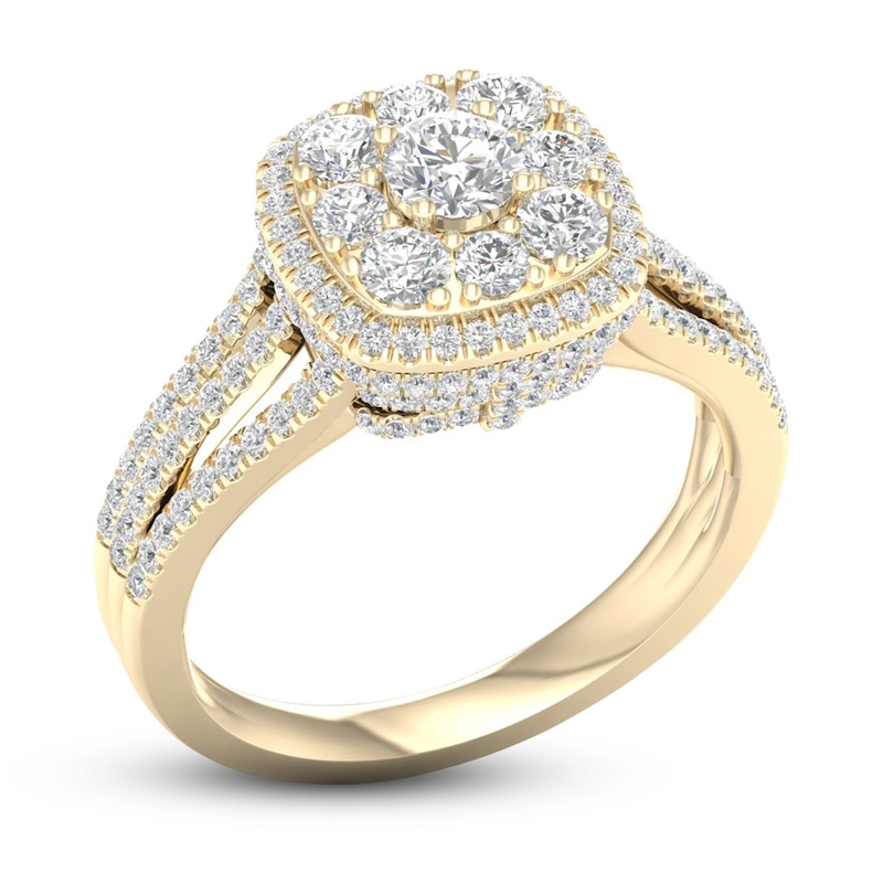 Multi-Diamond Engagement Ring 1-1/5 ct tw Round-Cut Yellow Gold Plated