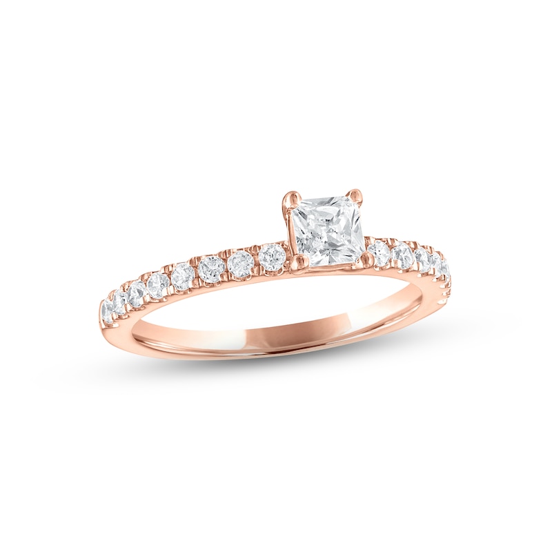 Diamond Engagement Ring 5/8 ct tw Princess & Round-cut Rose Gold Plated