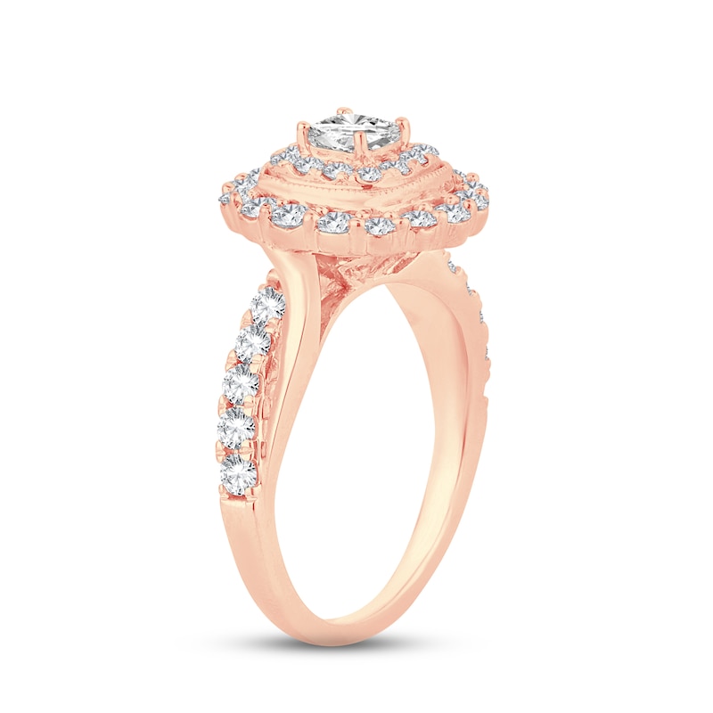 Diamond Engagement Ring 1-1/3 ct tw Princess & Round-cut Rose Gold Plated