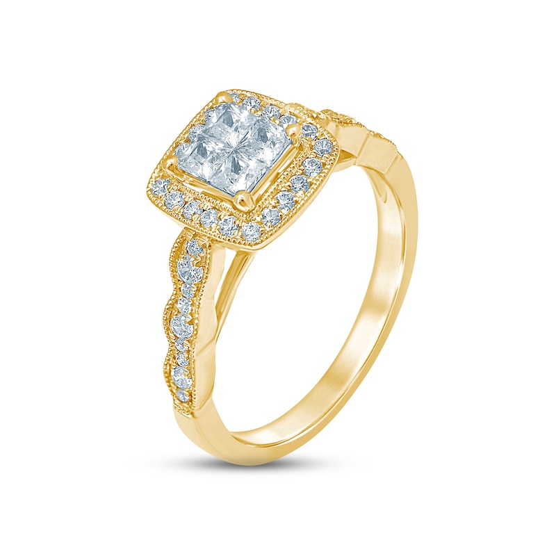 Multi-Diamond Engagement Ring 5/8 ct tw Princess & Round-cut Yellow Gold Plated
