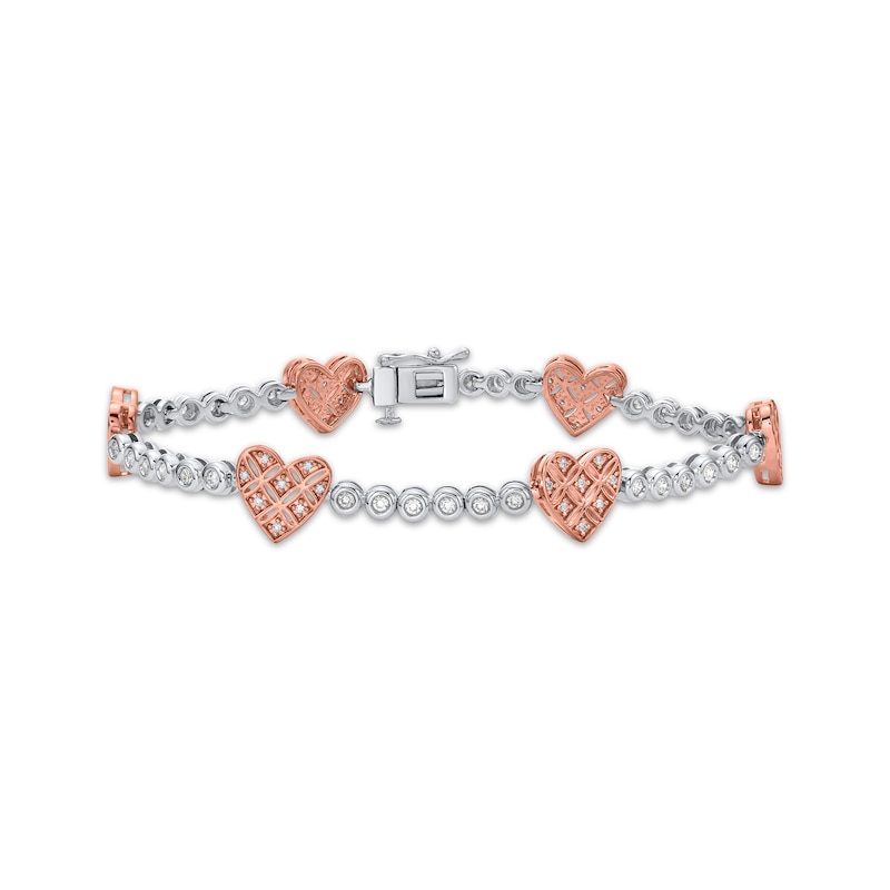 Diamond Crisscross Heart Station Tennis Bracelet 3/4 ct tw Two-Tone Gold Plated 7"