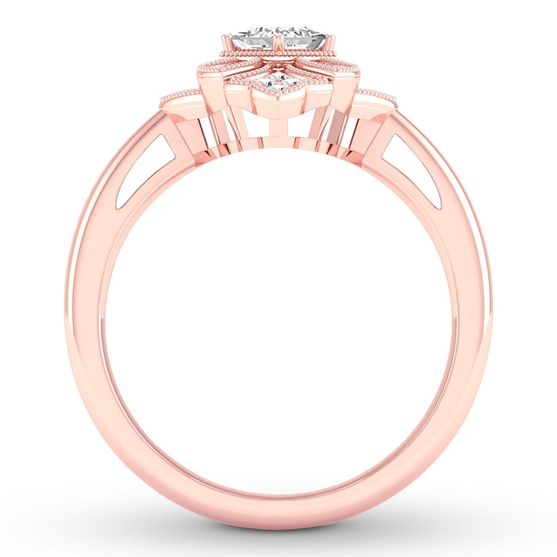 Diamond Ring 1/3 ct tw Princess & Round Rose Gold Plated