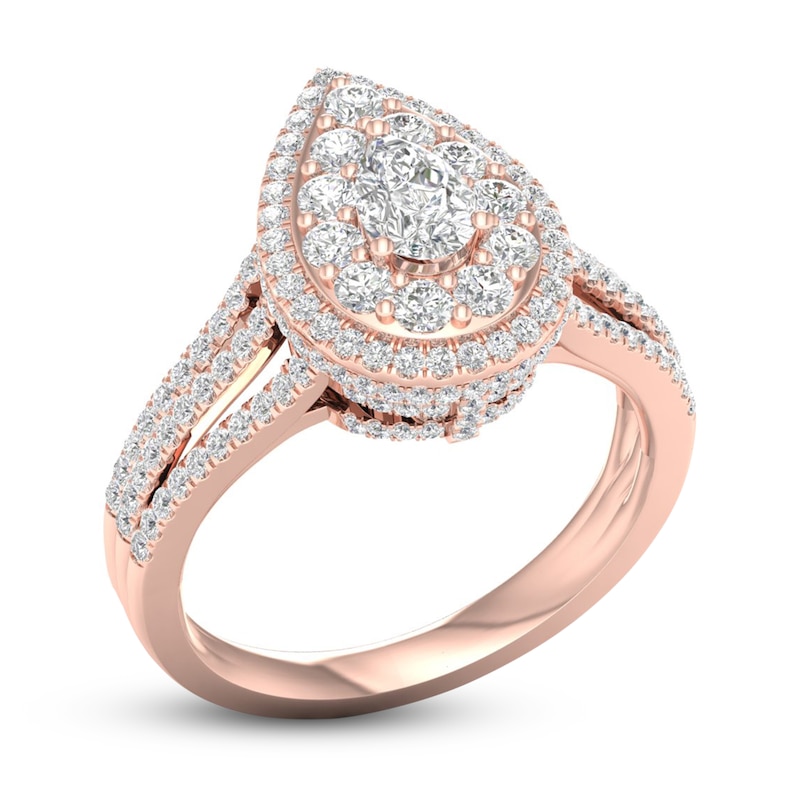 Multi-Diamond Engagement Ring 1-1/5 ct tw Pear & Round-cut Rose Gold Plated