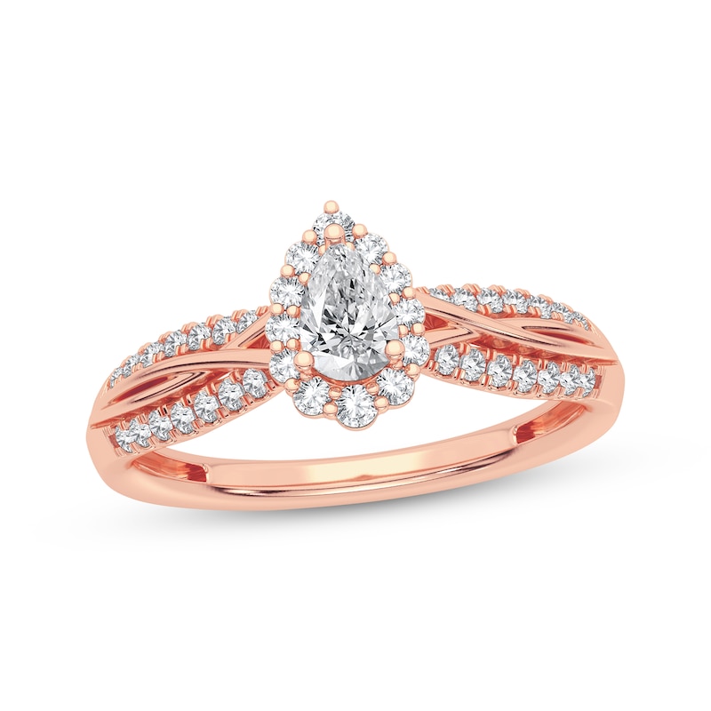 Pear-Shaped & Round-Cut Diamond Engagement Ring 3/8 ct tw Rose Gold Plated