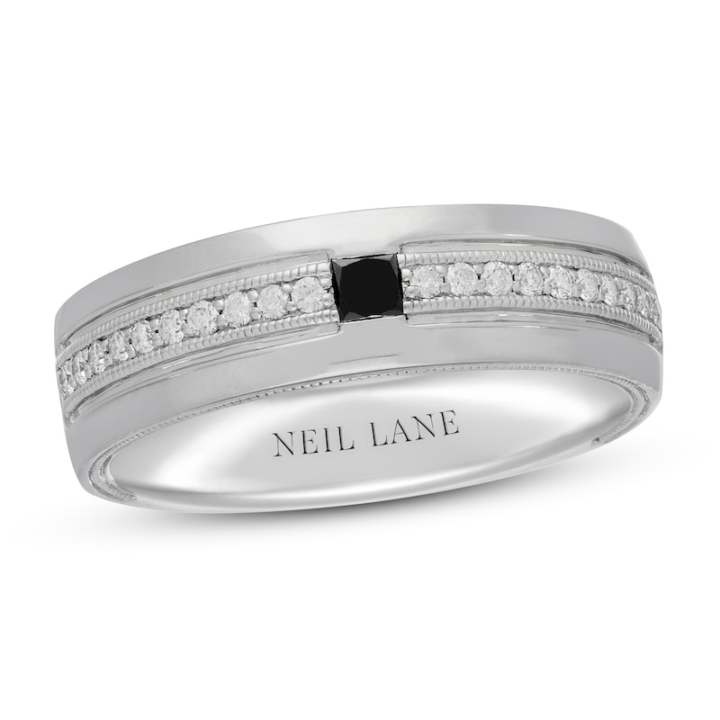 Neil Lane Men's Black & White Diamond Wedding Band 1/3 ct tw Square/Round White Gold Plated