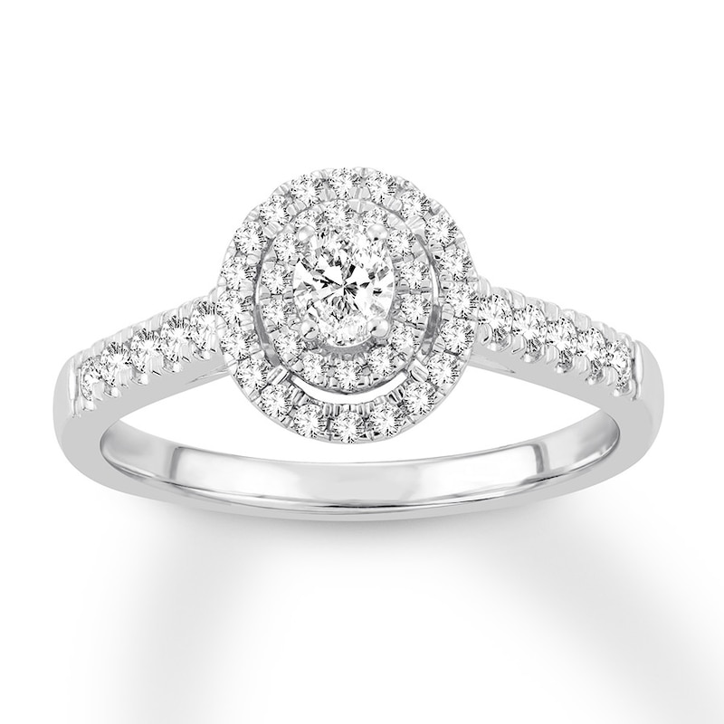 Diamond Engagement Ring 1/2 ct tw Oval White Gold Plated