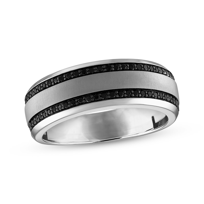 Men's Black Diamond Wedding Band 1/3 ct tw Round-cut White Gold Plated