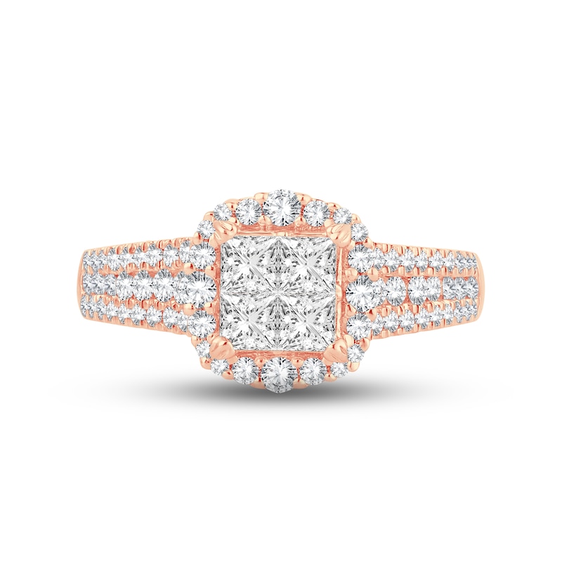 Diamond Engagement Ring 1 ct tw Princess & Round-Cut Rose Gold Plated