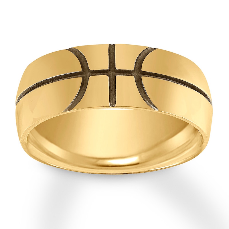 Basketball Wedding Band Yellow Gold Plated 8mm