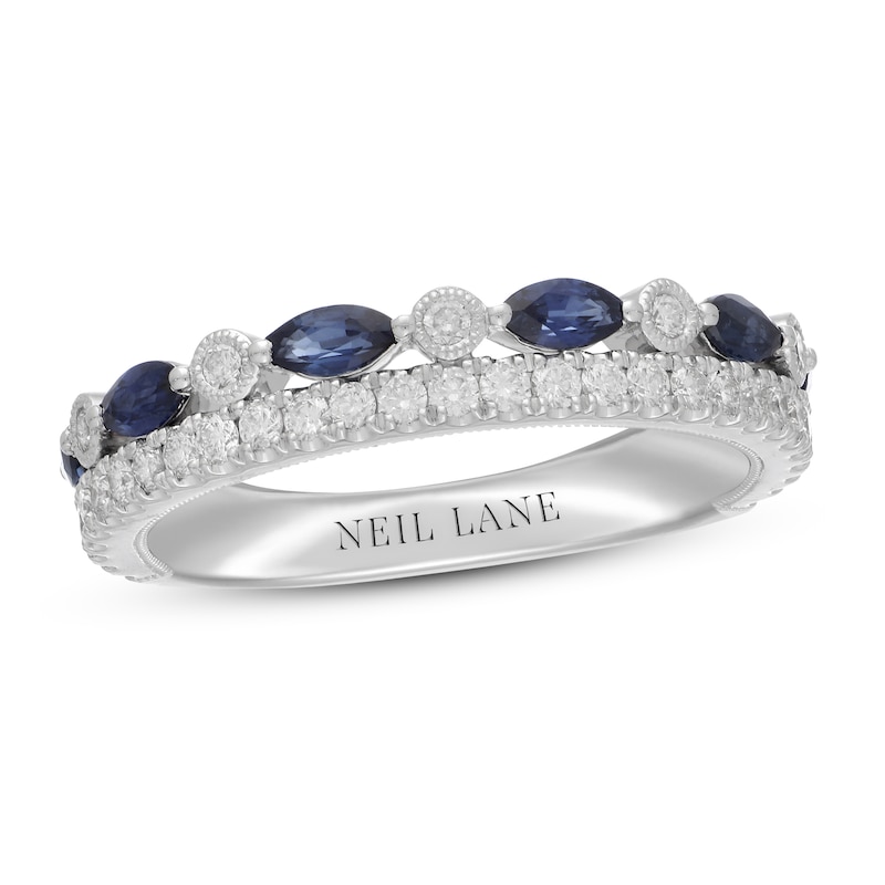 Neil Lane Blue Sapphire Anniversary Ring 3/8 ct tw Diamonds White Gold Plated