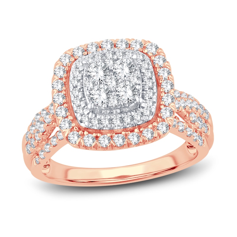 Multi-Diamond Engagement Ring 1 ct tw Round-cut Rose Gold Plated