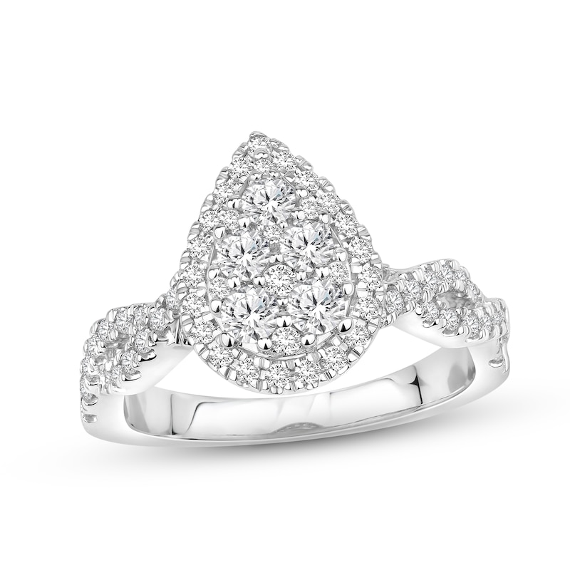 Multi-Diamond Engagement Ring 1 ct tw Round-cut White Gold Plated