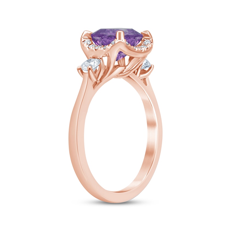 Amethyst & Diamond Engagement Ring 3/8 ct tw Cushion & Round-cut Rose Gold Plated
