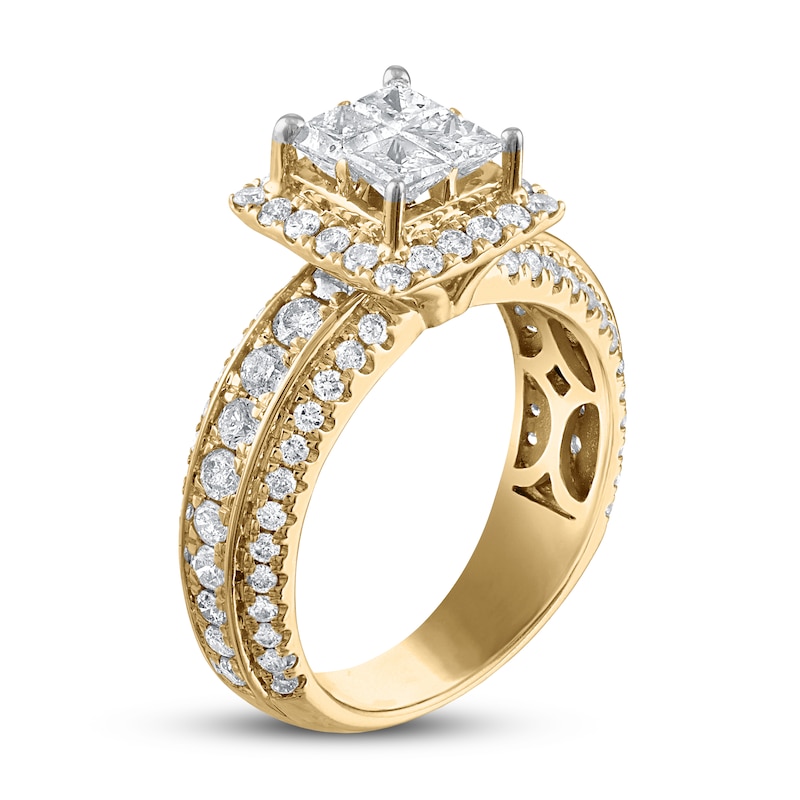 Diamond Engagement Ring 2 ct tw Princess & Round Yellow Gold Plated