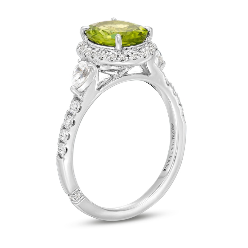 Monique Lhuillier Bliss Oval-Cut Peridot & Diamond Halo Engagement Ring 1/2 ct tw White Gold Plated