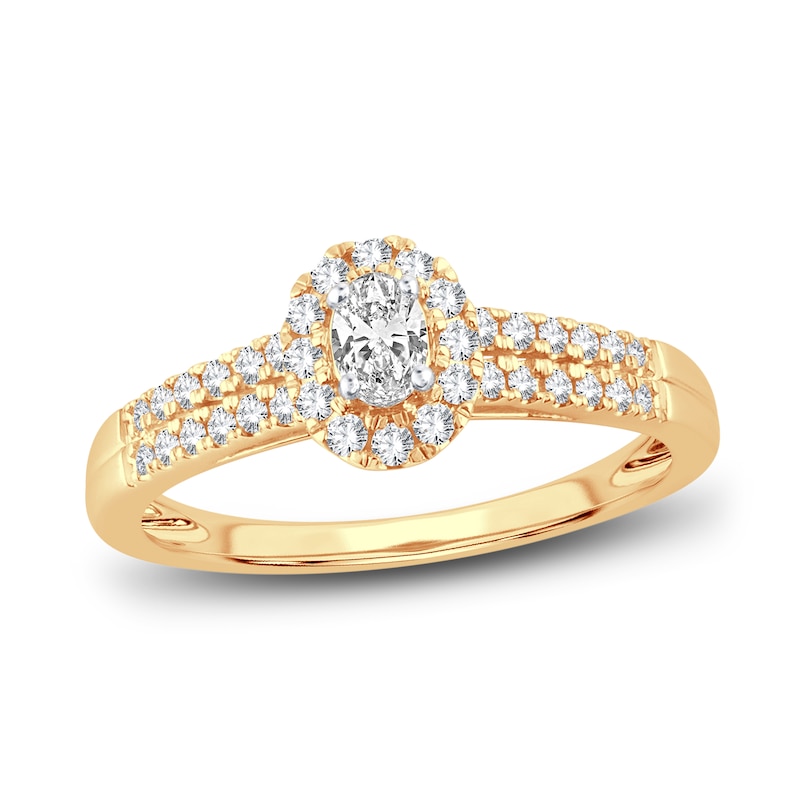 Diamond Engagement Ring 3/8 ct tw Oval & Round Yellow Gold Plated