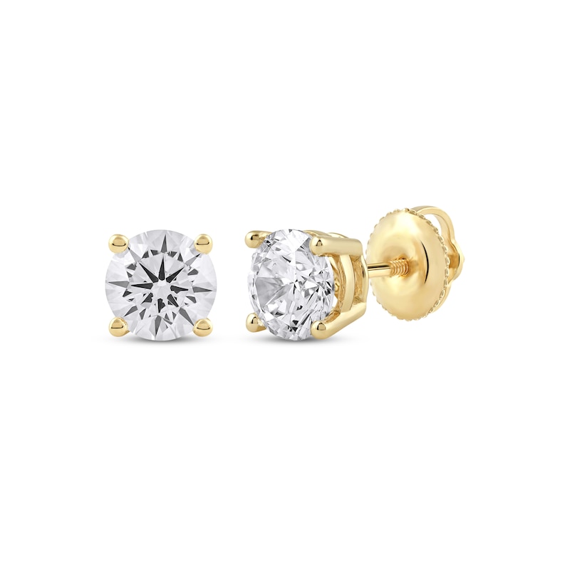 Lab-Created Diamonds by Round-Cut Solitaire Stud Earrings 1-1/2 ct tw Yellow Gold Plated