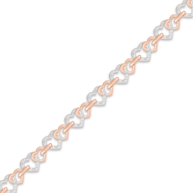 Diamond Linked Heart Bracelet 1/4 ct tw Round-cut Rose Gold Plated 7.5"