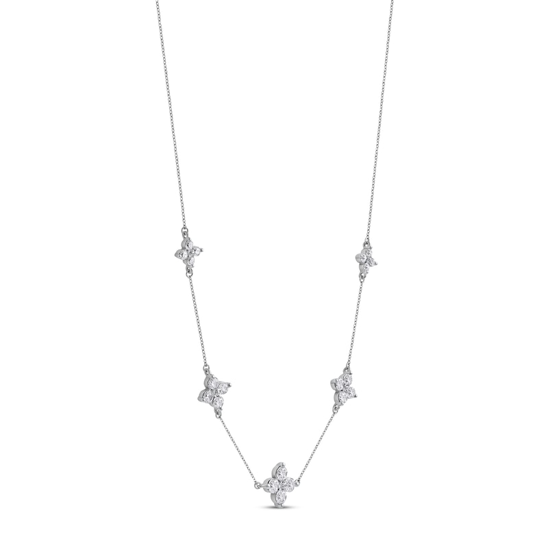 Diamond Quatrefoil Station Necklace 1-1/2 ct tw White Gold Plated 18"