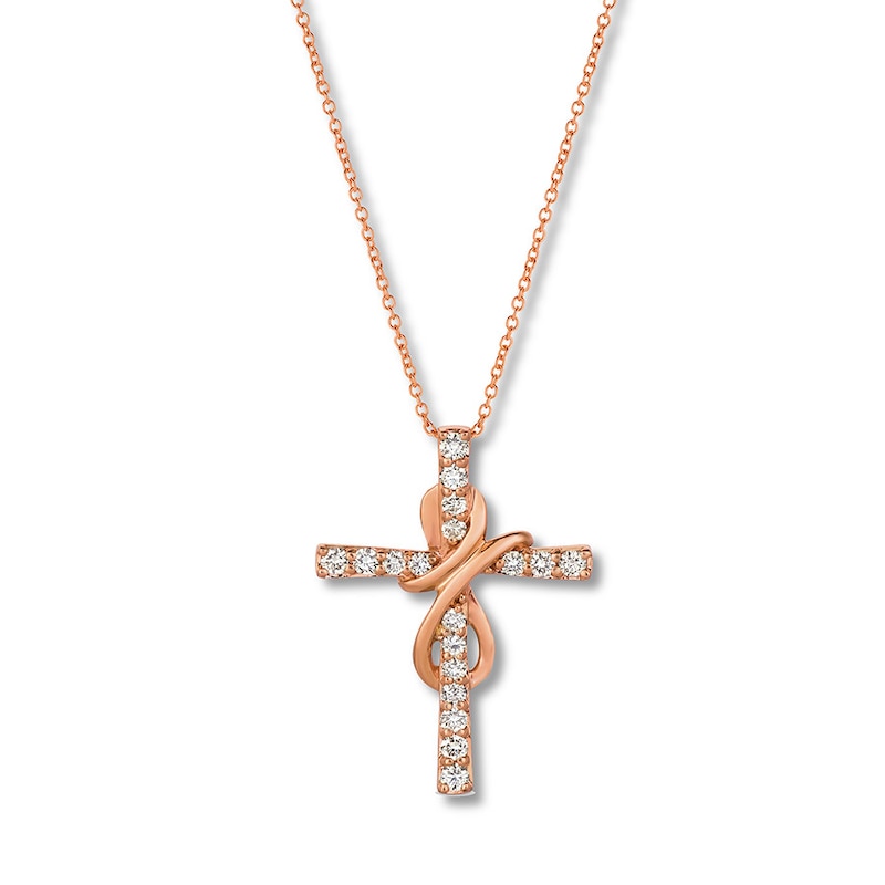 Le Vian Diamond Cross Necklace 1/2 ct tw Strawberry Gold Plated 18"