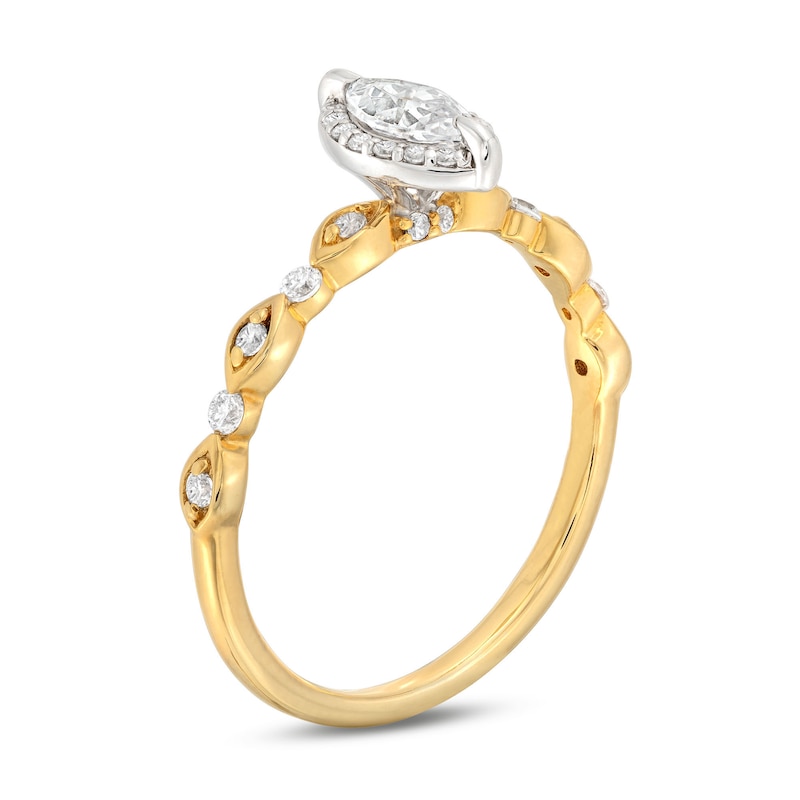 Diamond Halo Engagement Ring 1/2 ct tw Marquise & Round-cut Two-Tone Gold Plated