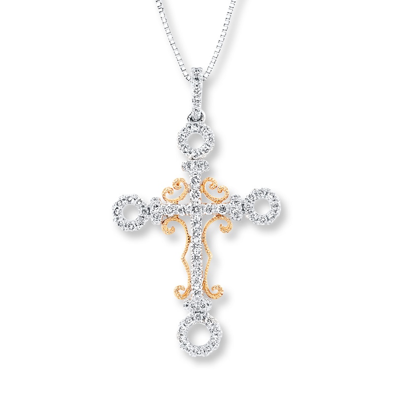 Cross Necklace 1/3 ct tw Diamonds Two-Tone Gold Plated