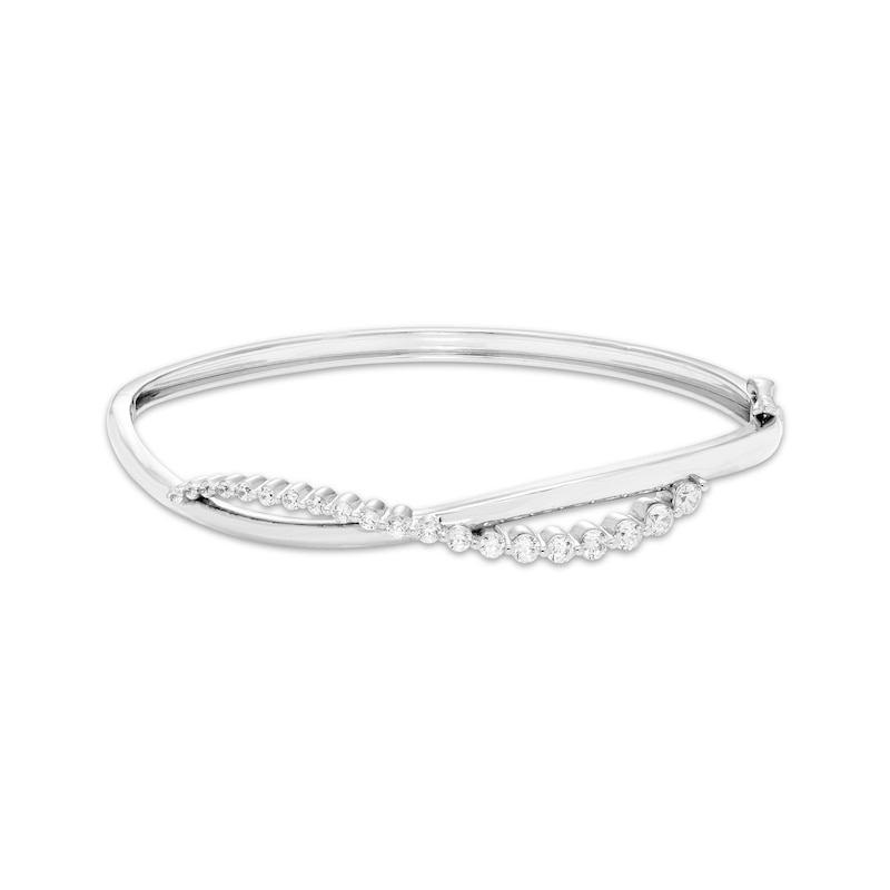 Diamond Crossover Bangle Bracelet 1 ct tw White Gold Plated