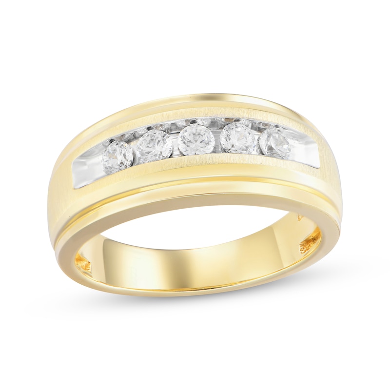 Men's Diamond Five-Stone Brushed Wedding Band 1/2 ct tw Yellow Gold Plated