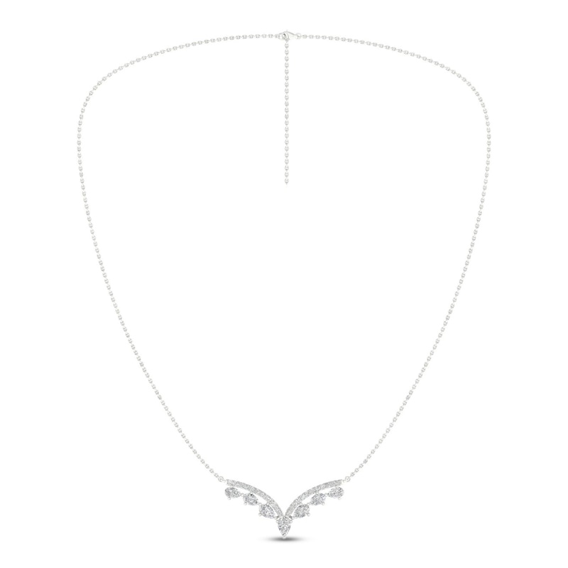 Diamond V Necklace 1-1/2 ct tw Pear & Round-cut White Gold Plated 18"