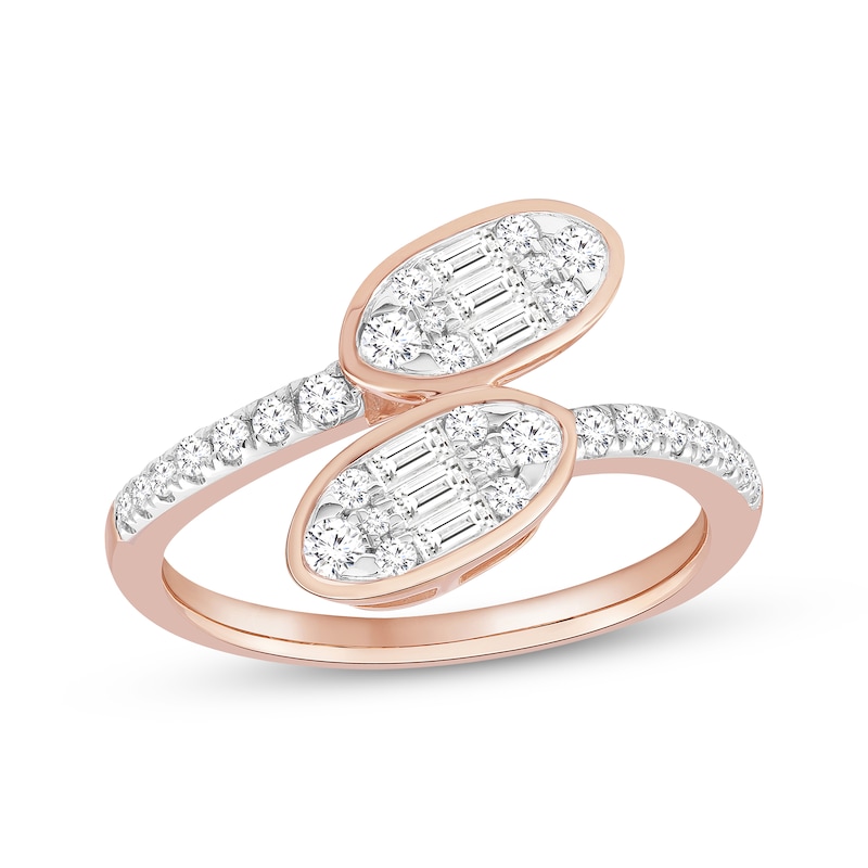 Diamond Bypass Ring 1/2 ct tw Baguette & Round-cut Rose Gold Plated