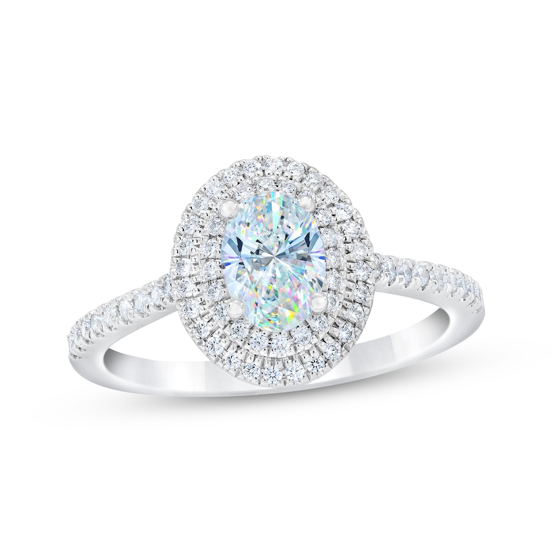 THE LEO First Light Diamond Oval-Cut Double Halo Engagement Ring 1 ct tw White Gold Plated