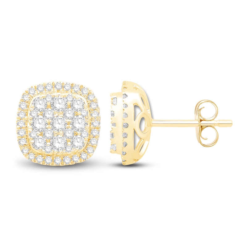 Diamond Cushion Earrings 1 ct tw Round-cut Yellow Gold Plated